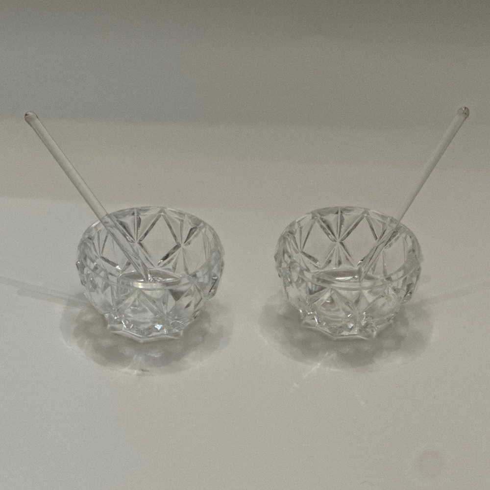 1950s Vintage Crystal Salt Cellars with Spoons (Set of 2)